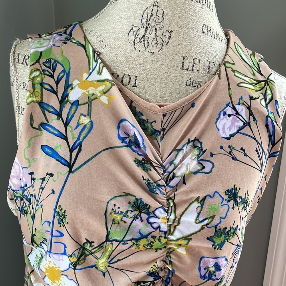 Halogen Floral Print Midi Dress - Beige and Green - Picture 5 of 11